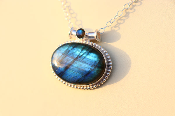 Blue Fire Labradorite gemstone pendant | Silver pendant | 22 inch chain included.