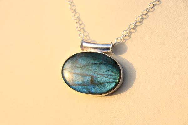 Copy of Blue Fire Labradorite gemstone pendant | Silver pendant | 22 inch chain included.