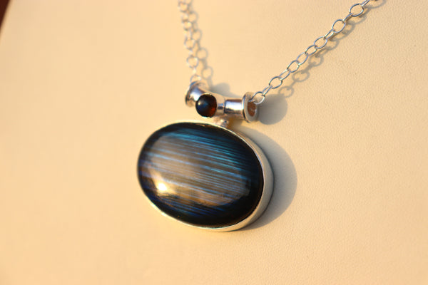 925 Blue Fire Labradorite gemstone pendant | Silver pendant | 22 inch chain included.