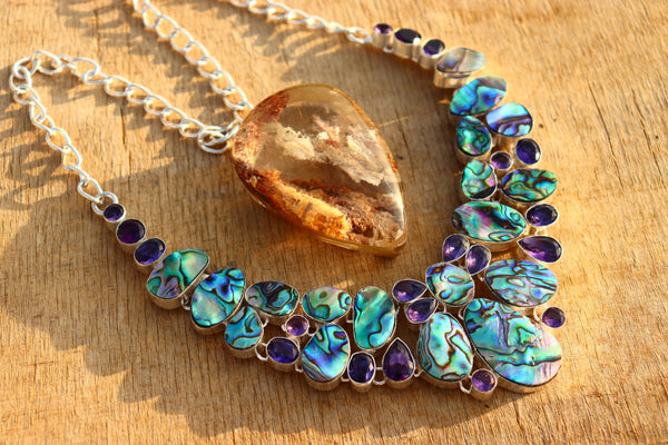 Natural Avalon and Amethyst Handmade Silver necklace