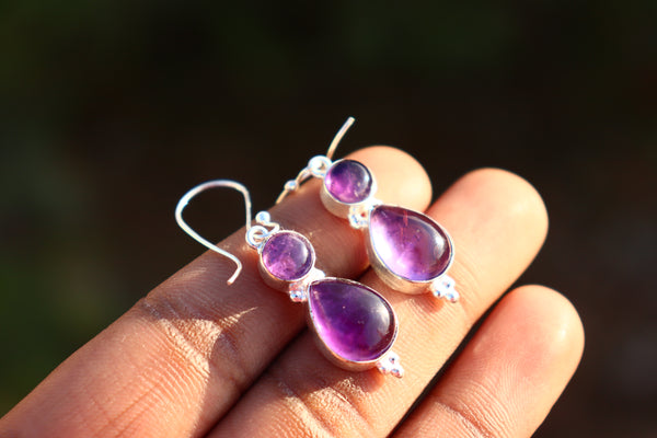 Silver Moonlight: Handcrafted Amethyst Earrings"