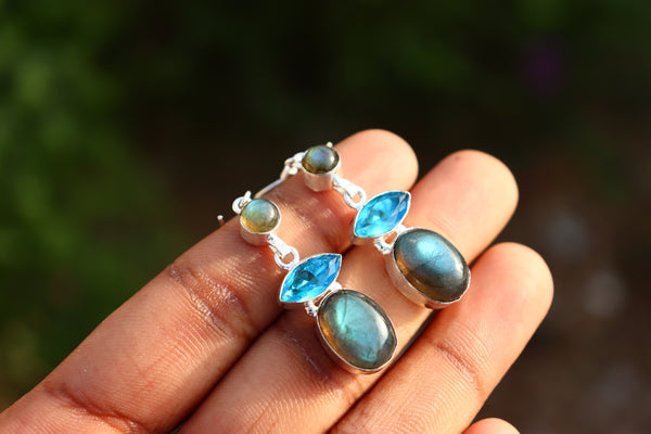 Labradorite & Blue Topaz dangling earring