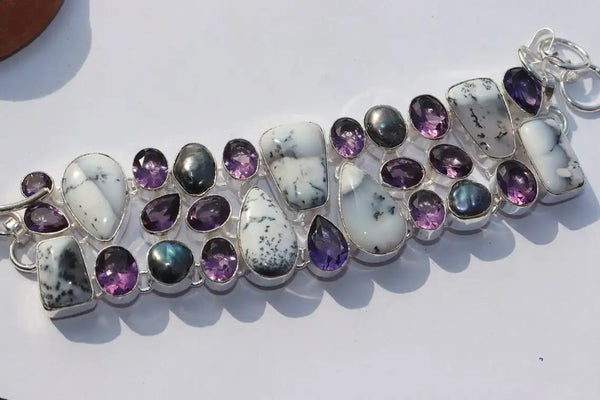 Dendrite opal stone handmade silver plated bracelet