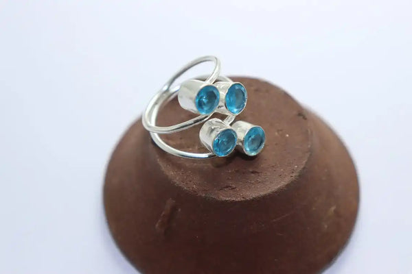 Blue Topaz stone handmade silver plated ring