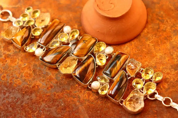 Natural Tiger's eye & Raw Citrine stone bracelet