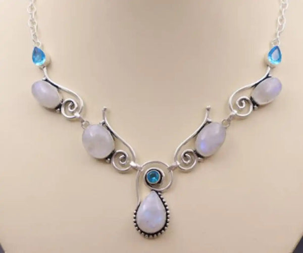 Natural Moonstone & Topaz cluster necklace