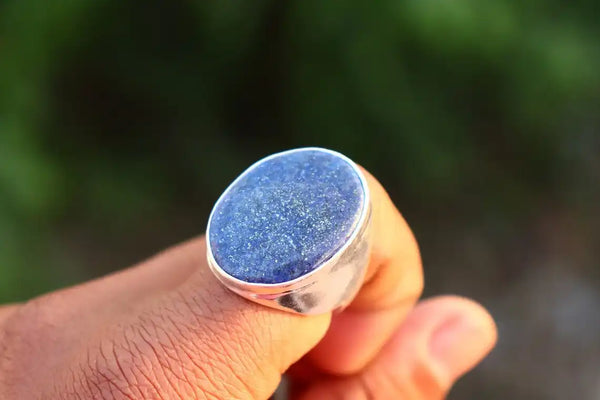 US Natural Lapis lazuli stone forged ring