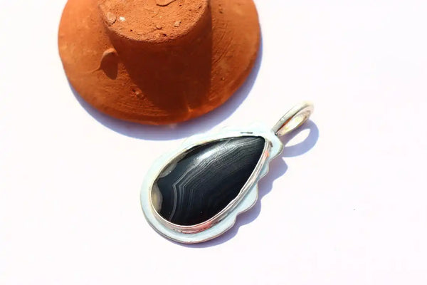 Natural Black Agate gemstone pendant