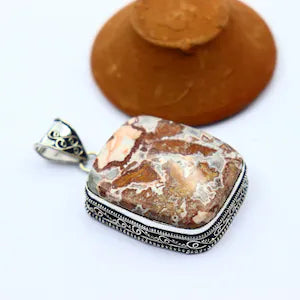 Natural Red Lace Agate stone handmade pendant